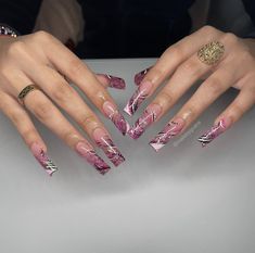 Red 90s Nails, 90 Nails The 90s Art Designs, Hippie Nails, Acrylic Nails Coffin Pink