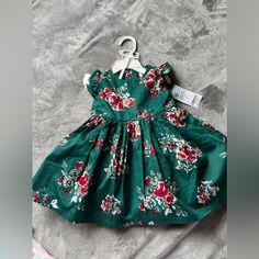 Carter Baby Girl 9 Months Dress New With Tag Green Floral Print Dress For Dress-up, Green Floral Print Dress For Dress-up Occasions, Cute Green Dresses For Holiday, Green Cotton Holiday Dress, Carters Girl, 6 Month Baby, Bow Detail Dress, Carters Baby