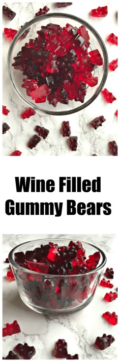 wine filled gummy bears in a glass bowl