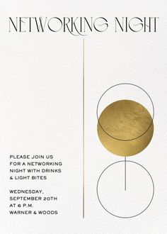 a white and gold card with the words networking night written in black ink on it