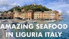 an island with boats in it and the words amazing seafood in liguria italy