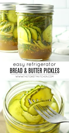 two jars filled with bread and butter pickles