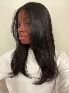 Thick Straight Hair Black Women, Aesthetic Silk Press, Relaxed Hair Haircuts, Sew In Natural Look, Long Layers Medium Length Hair Black Women, Straightening Hair Black Women, Long Straight Hair Black Women Natural, Straight Hair Black Women Natural, 16 Inch Sew In Weave Straight