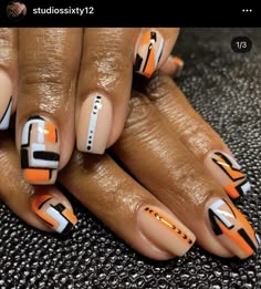 Orange And Black Nails, Scale Nails, Black Nails Short, Luv Nails, Mani Pedi Ideas, Pedi Ideas, Diva Nails, Square Nail Designs, Dope Nail Designs