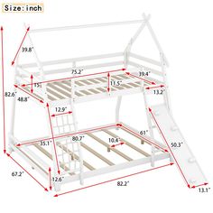 the bunk bed frame has measurements for each mattress