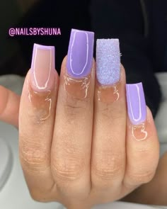 White Acrylic Nails With Purple Design, Cute Nails For Birthday Purple, Baddie Short Acrylic Nails Blue, Light Blue Acrylic Nail Ideas, Cute Nails Medium Length, Short Square Acrylic Nails Purple, Colored Acrylic Nails Short, Purple Short Acrylic Nails, Sweet 16 Birthday Nails