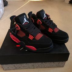 100% Authentic Carefully Checked Before Delivery Without A Blemish Red Thunder 4s, Red Thunders, Jordan 4 Red Thunder, Duke Dennis, Casual Shoes Women Sneakers, Jordan 4 Red, Nike Shoes Women Fashion, Dream Wishlist, Bday Wishlist