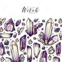 watercolor and ink drawing of purple crystals