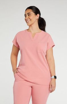 Women's Mission 2-Pocket CORE Scrub Top in pink by DOLAN Dental Scrubs, Doctor Scrubs, Womens Scrub Tops, Scrubs Outfit, Scrubs Uniform, Medical Uniforms, Womens Scrubs, Scrubs Nursing, Medical Scrubs