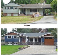 before and after photos of a house in the same color as it appears on this real estate