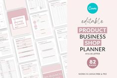 the product business shop planner is shown in pink and white