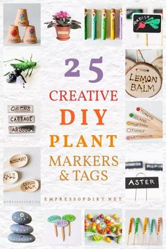 There are all sorts of creativelow-cost ways to make your own plant tagsmarkersand labels for the gardenGrab some art supplies and repurposed household items and get crafty. Plant Tags Diy, Plant Markers Diy, Garden Plant Markers, Vegetable Planting