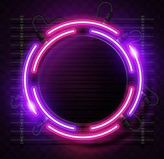 a neon circle frame on a dark background