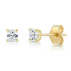 Genuine 14K Yellow Gold CZ stud earrings with secure push backs. Forget about the cheap earrings that tarnish in less than a month, these gold cz stud earrings are guaranteed to never tarnish! Gold is a metal that never tarnishes and that can be worn anywhere including in the shower, pool or anywhere there may be moisture. The smaller sizes are great for kids (3mm to 5mm) to wear as a primary earring and great for Adults to wear as part of a multiple earring set on an ear with multiple piercings Princess Cut Earrings, Multiple Earrings, Cheap Earrings, Princess Cut Gold, Special Occasion Jewelry, Gold Jewelry Earrings, Gift Valentine, Gift Graduation, Cubic Zirconia Earrings