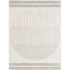 a white and grey rug with lines on the bottom, in front of a white background