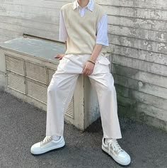 Mens Asian Fashion Streetwear, White Male Outfit Aesthetic, Soft Pastel Outfits Men, Asian Soft Boy Aesthetic, Softboy Outfits Men, Birthday Outfit Men Aesthetic, White Vest Outfit Men, Men Pastel Outfit, Pastel Aesthetic Outfit Men