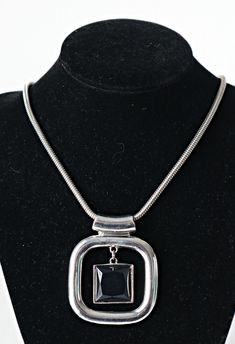 "For your consideration is a vintage modern necklace, metal silver toned squares with a black faucet center and a snake chain, circa 1990's. It is in good condition with no breaks and no repairs. The chain measures 18\" long with a 3\" extension chain and a lobster claw. The pendant measures 2.25\" long  by 2\" wide. If you have any questions please email me! To see more vintage jewelry in Treasure Cove Ally http://www.etsy.com/shop/treasurecoveally?section_id=7823867" Black Faucet, Modern Necklace, Gorgeous Cats, Cat Brooch, Modern Necklaces, A Snake, Vintage Cat, Vintage Modern, Snake Chain