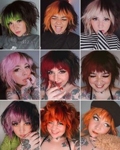 the hair colors of 2022✨ which was your favorite? | Instagram Short Hair Bangs Color Ideas, 2023 Color Blocking Hair, Fringe Bangs On Short Hair, Cute Hair Color Ideas For Short Hair, Creative Color Placement Hair, Short Hair Inspo Color, Pixie Split Dyed Hair, Edgy Short Hair Color Ideas, Split Hair Color Short