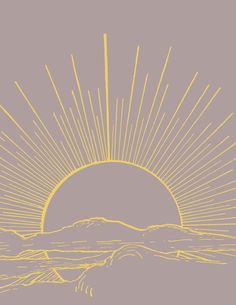 the sun is shining over some mountains and water in this graphic art style illustration by person