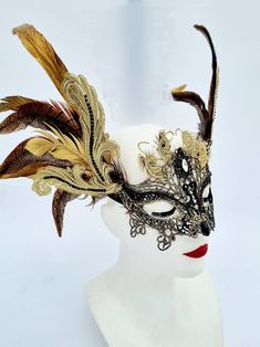 The Phoenix Bird Feathered Headdress,Feathered Black Gold Lace Mask,Valkyrie Mask,Beaded Venetian Mask,Costume Mask Masquerade Ball with Wings is unique. It will make your costume look more perfect.For your comfort the mask is fitted with satin ribbon. This lace Venetian mask is great for any costume or Halloween party, masquerade, show, carnival, wedding, school prom. It's made to order(+20-30days) . The size mask is 9*4 "(22*10 cm),wings - 10"(24 cm)   Check out the entire collection of party headwear. These make a unique gift, too! -- Birthday mask -- Masquerade party mask -- Christmas mask -- New Year mask -- Halloween headwear -- Mardi gras mask -- Carnival mask -- School prom ... and more! Thanks for looking! Valkyrie Mask, Moth Mask, Diy Masquerade Mask, Diy Masquerade, Feathered Headdress, Masquerade Party Mask, The Phoenix Bird, Harlequin Mask, Mask Masquerade Ball