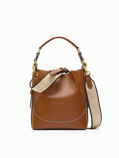 2024 New Fashion Women's Brown Korean-Style Drawstring Handbag For Shoulder Or Cross-Body, Wide Band Bucket Bag Chocolate Brown Casual,Fashionable   PU Leather Colorblock,Plain Bucket Bag   Women Bags, size features are:Bust: ,Length: ,Sleeve Length: Bucket Handbags, Zara Bags, Dark Tan, Glasses Accessories, Women's Bags, Luxury Handbags, Luggage Bags, Luxury Bags, Bucket Bag