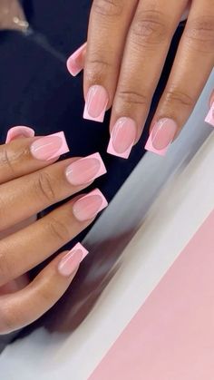 Short Nails Ideas Square, Summer Nail Inspo 2024 Square, Pink Square Acrylic Nails, Acrylic Toe Nails, Work Nails, French Tip Acrylic Nails, Basic Nails