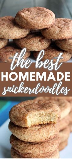 Collage of stack of homemade snickerdoodles at top and bottom. Snickerdoodle Cookies Recipe Easy, Soft And Chewy Snickerdoodle Cookies, Chewy Snickerdoodle Cookies, Snickerdoodle Cookie, Macadamia Nut Cookies, Cookies From Scratch