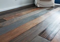 a wooden floor in a room with blue walls