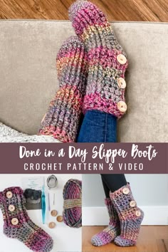 crochet slipper boots with buttons on them