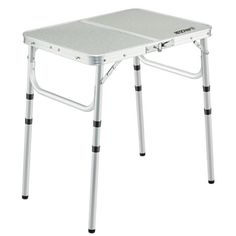 a white folding table with two legs and a tray on the top that is attached to it