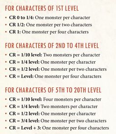 a list of characters for each character in the game, which includes numbers from 1 to 20