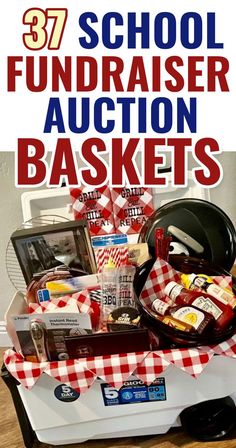 the back to school fundraiser auction basket is filled with items