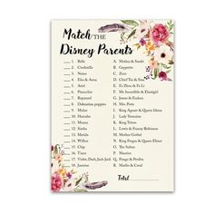 a floral print with the words match to disney's favorites