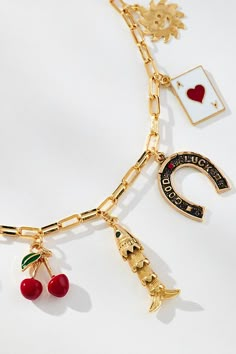 Find ANTHROPOLOGIE Lucky Charm Lk Necklace on Editorialist. 14k gold-plated brass, enamel Lobster clasp Imported Lucky Charm Link Necklace in Gold, Women's, Gold/Plated Brass/Enamel Gold Necklace Real, Little Rooms Jewelry, 25 Birthday Gift Ideas For Her, Chunky Charm Necklace, Cutest Jewelry, Quirky Necklace, Gold Fish Necklace, Chunky Accessories, Anthropologie Necklace