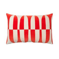 a red and white striped pillow on a white background