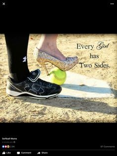 a woman's feet in high heels with a softball on the ground