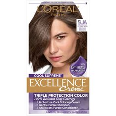 PRICES MAY VARY. L'Oreal Paris Excellence Cool Supreme hair color offers 100 percent gray coverage, even on stubborn grays Triple protection Color with anti-brass technology protects during and after coloring for up to eight weeks Excellence Cool Supreme- Anti-Brass regimen keeps hair ashy cool, delivering color that starts cool and stays cool Excellence Cool Supreme offers rich, radiant, gorgeous hair color from root to tip with exclusive non-drip creme formula Purple Anti-Brass conditioner neu Hair Color Ash, Medium Ash Brown, Hazel Green Eyes, Purple Conditioner, Grey Hair Coverage, Color Depositing Shampoo, Purple Shampoo And Conditioner, Ash Hair Color, At Home Hair Color