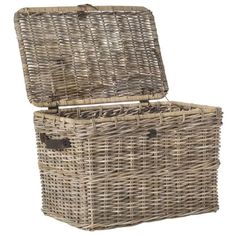 an empty wicker basket with lid