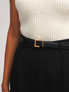 Find SAINT LAURENT 20mm Monogram Leather Belt on Editorialist. Width: 2cm. Width: 20mm. Adjustable antique finish gold-colored metal buckle closure. Metal logo detail Narrow Belt Outfit, Saint Laurent Belt Outfit, Ysl Belt Outfit, Belt Styling, Ysl Outfit, Belt Store, Ysl Belt, Trendy Belts, Saint Laurent Accessories