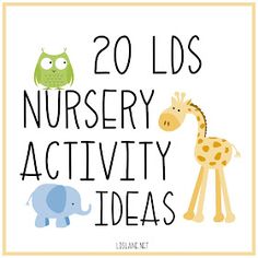 the words 20 kids nursery activity ideas are in front of an elephant and giraffe