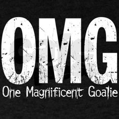 omg one magnificent goalie t - shirt in black with white print on the front