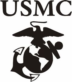 the usmc logo is shown in red and black on a yellow background with an eagle