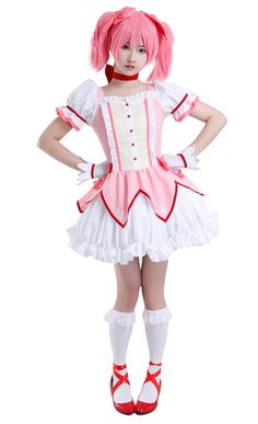 PRICES MAY VARY. This dress is for Anime cosplay. Super cute dress with all pink accessories. This costume includes dress, skirt, bowknot, choker, gloves, socks, petticoat. It is made of plain weave fabric. Four common sizes: S, M, L, XL, XXL for most girls. Details refer to the size chart below. Women Cosplay Costume Size Chart (inch/cm):
 Women S: Height 4'11"-5'1"/150-155, Bust 30-31"/78-81, Waist 23-25.5"/60-65, Hips 33-34"/84-87.
 Women M: Height 5'1"-5'2"/155-160, Bust 32-33"/82-85, Waist Madoka Cosplay, Madoka Kaname, Halloween Suits, Womens Cosplay, Choker Dress, Anime Cosplay Costumes, Puella Magi, Puella Magi Madoka Magica, Super Cute Dresses