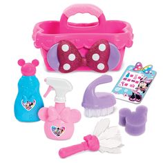 minnie mouse hair and makeup play set with brush, sponges, comb, gloves