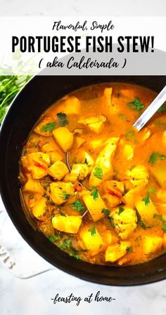 a bowl filled with potatoes and fish stew