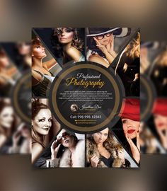 an elegant photography flyer with photoshopped women in hats and furs on it