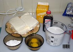 ingredients to make cake sitting on a counter