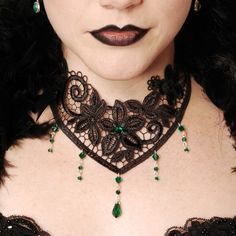 Choker Emerald Choker, Steampunk Choker, Moda Steampunk, Gothic Choker Necklace, Black Lace Choker, Lace Choker Necklace, Larimar Necklace, Gothic Chokers, Goth Wedding