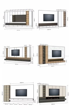 some drawings of different types of televisions and cabinets in various stages of being built