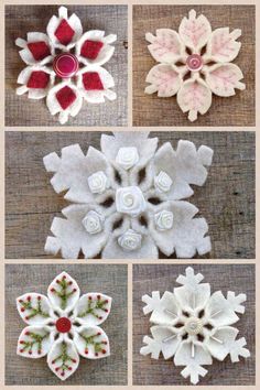 a white snowflake sitting on top of a wooden table